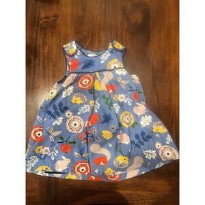 Mini Baby Boden Girls 12-18 Months Dress Pinnie Corduroy Blue Woodland Print